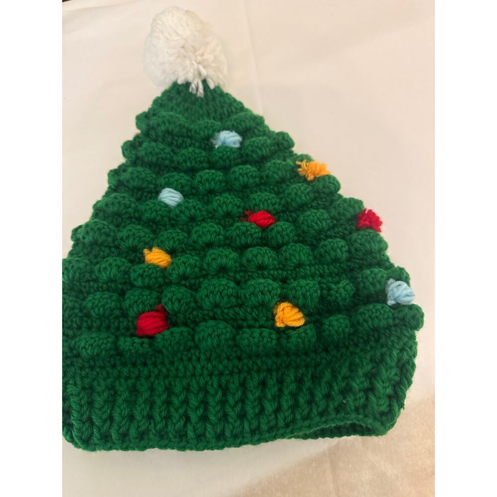 New Christmas Tree Beanie Hat Cap Crochet Adult One Size - Picture 2 of 2